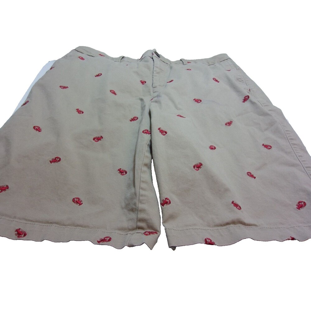 Croft Barrow Sz 16 Cotton Stretch Shorts Khaki Red Lobsters 5-Pocket Embroidery